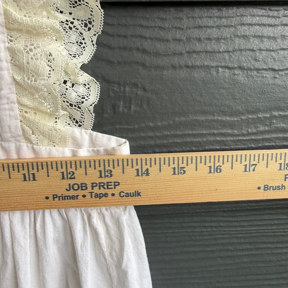 Handmade White Linen Cottagecore Prairie Apron Dress Lace Open Back One Size - Picture 9 of 10